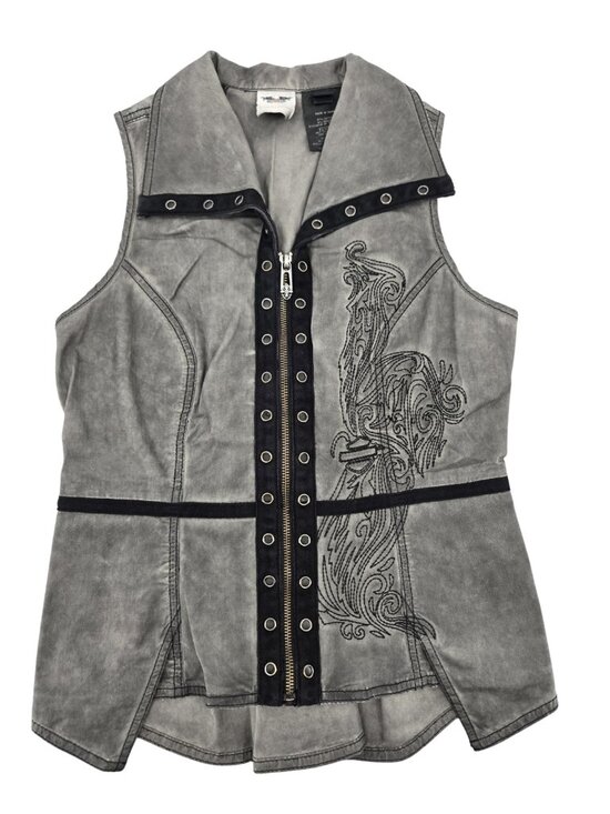 Harley-Davidson Jackets & Blazers - Harley Davidson Womens Small Vest Embroidered Biker Grunge Lace-Up Back Cotton